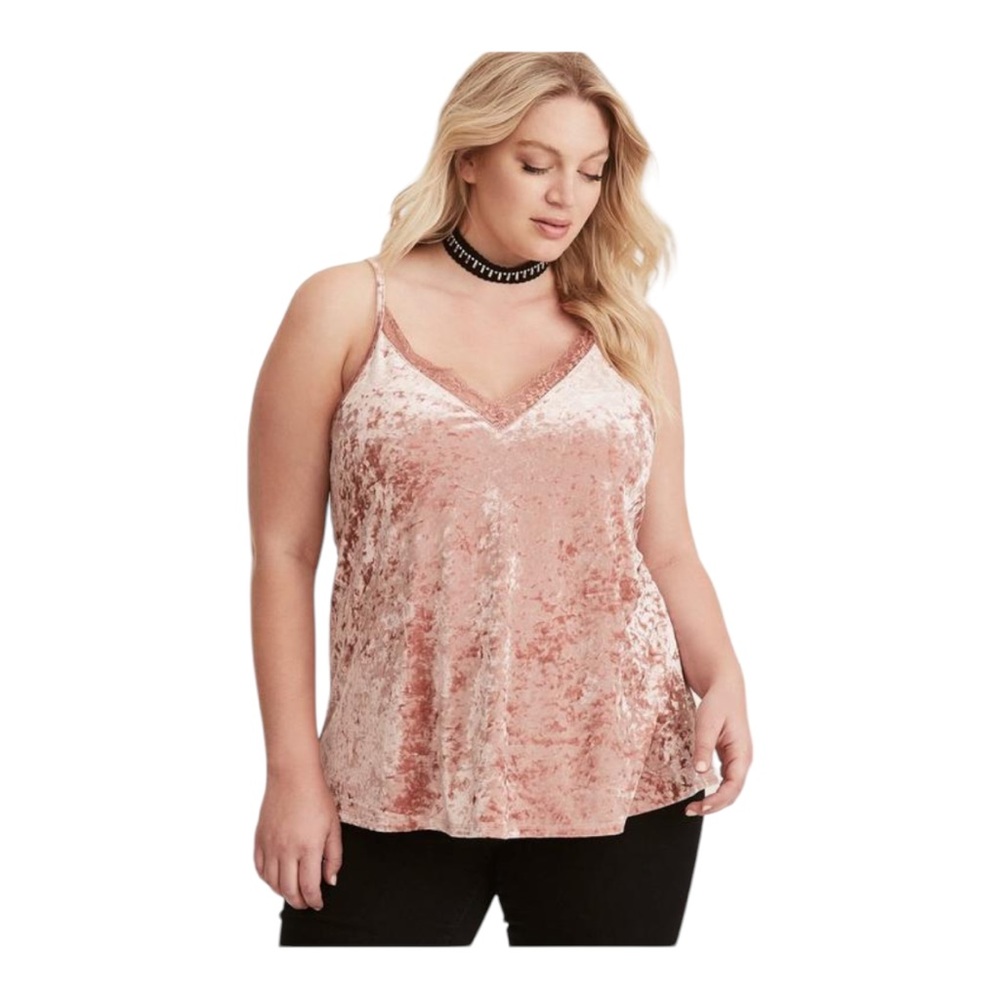 Torrid Velvet Lace Trim V-Neck Cami Spaghetti Strap in Dusty Quartz | Size 2X